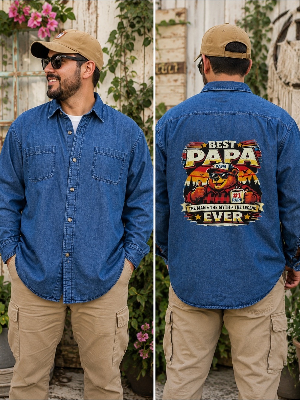 Wrangler Sherpa-Lined Denim Shirt Jacket | Men’s 2XL | “Best Papa Ever” Graphic